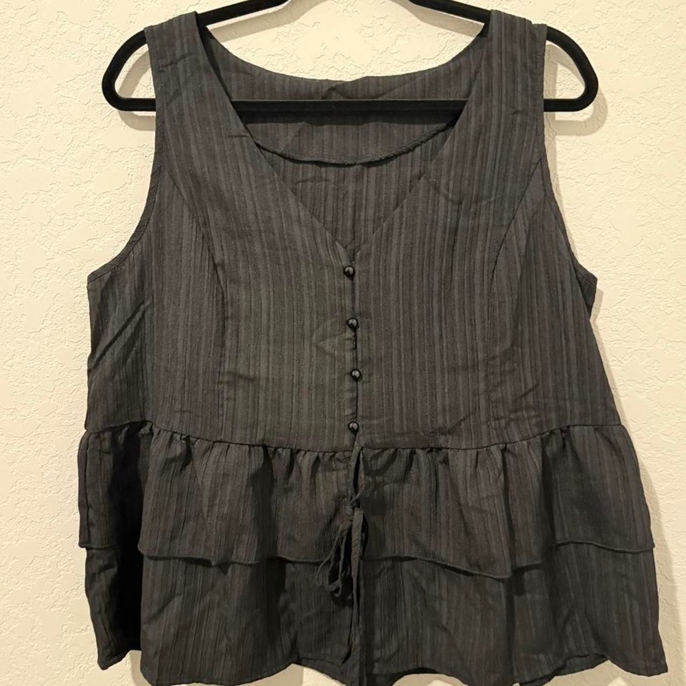 SHEIN Black Sleeveless Peplum Ruffle Blouse Women's 0XL